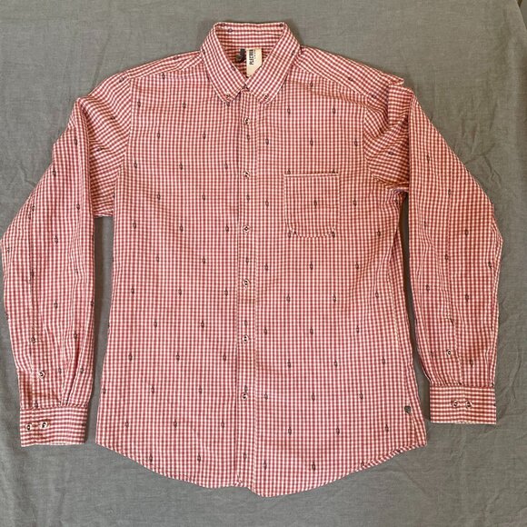 Ben Sherman Plectrum Men Medium red white checked shirt polka dot long sleeve - Picture 1 of 4